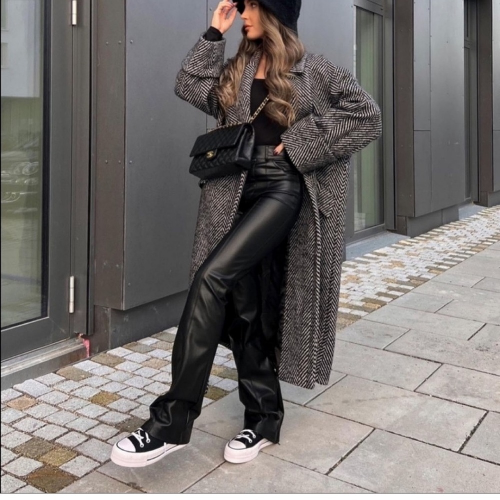 ZARA BELTED HERRINGBONE COAT